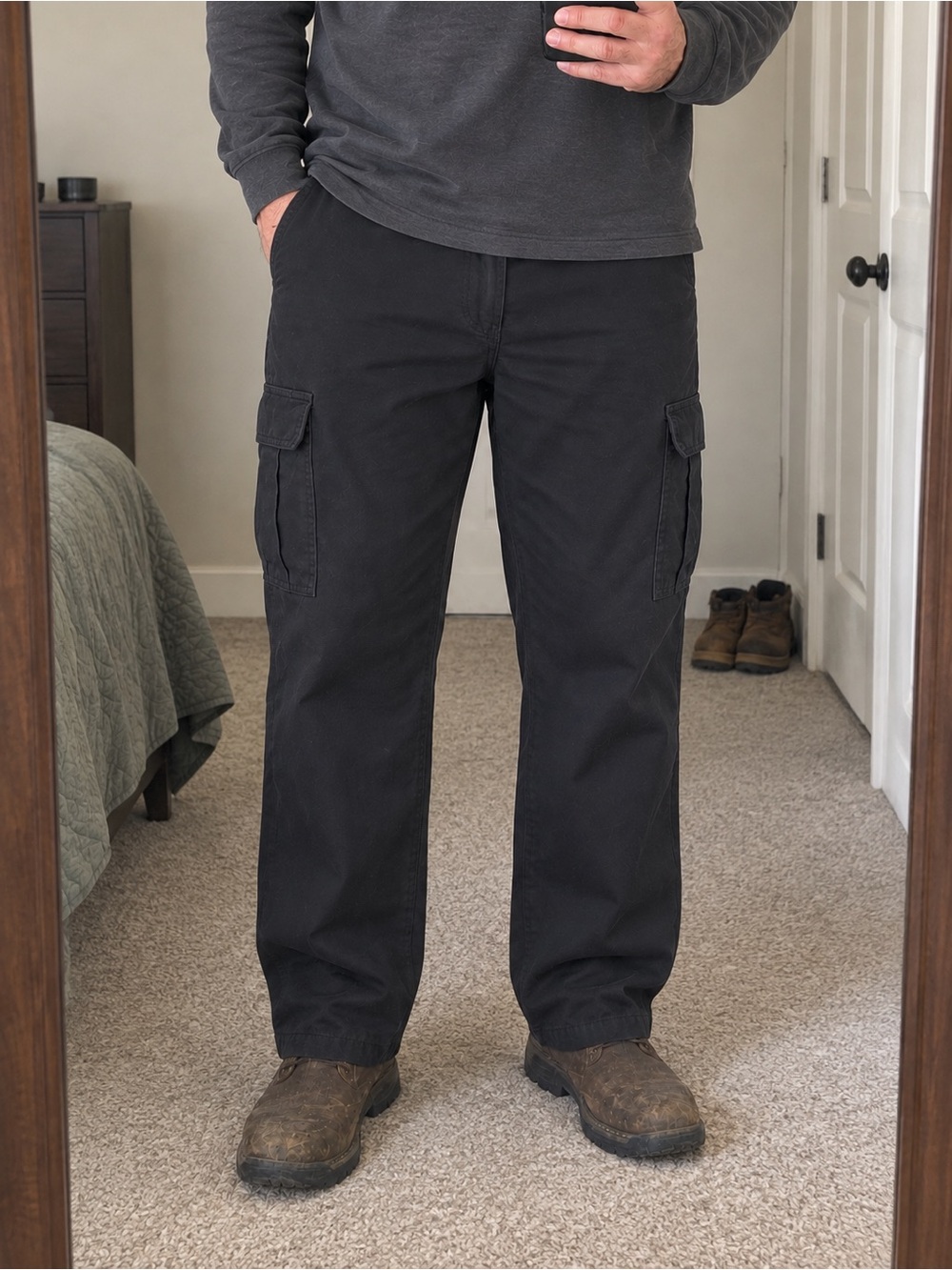 Wrangler Authentics Men’s 42x30 Black Fleece Lined Utility Cargo Pants NWT